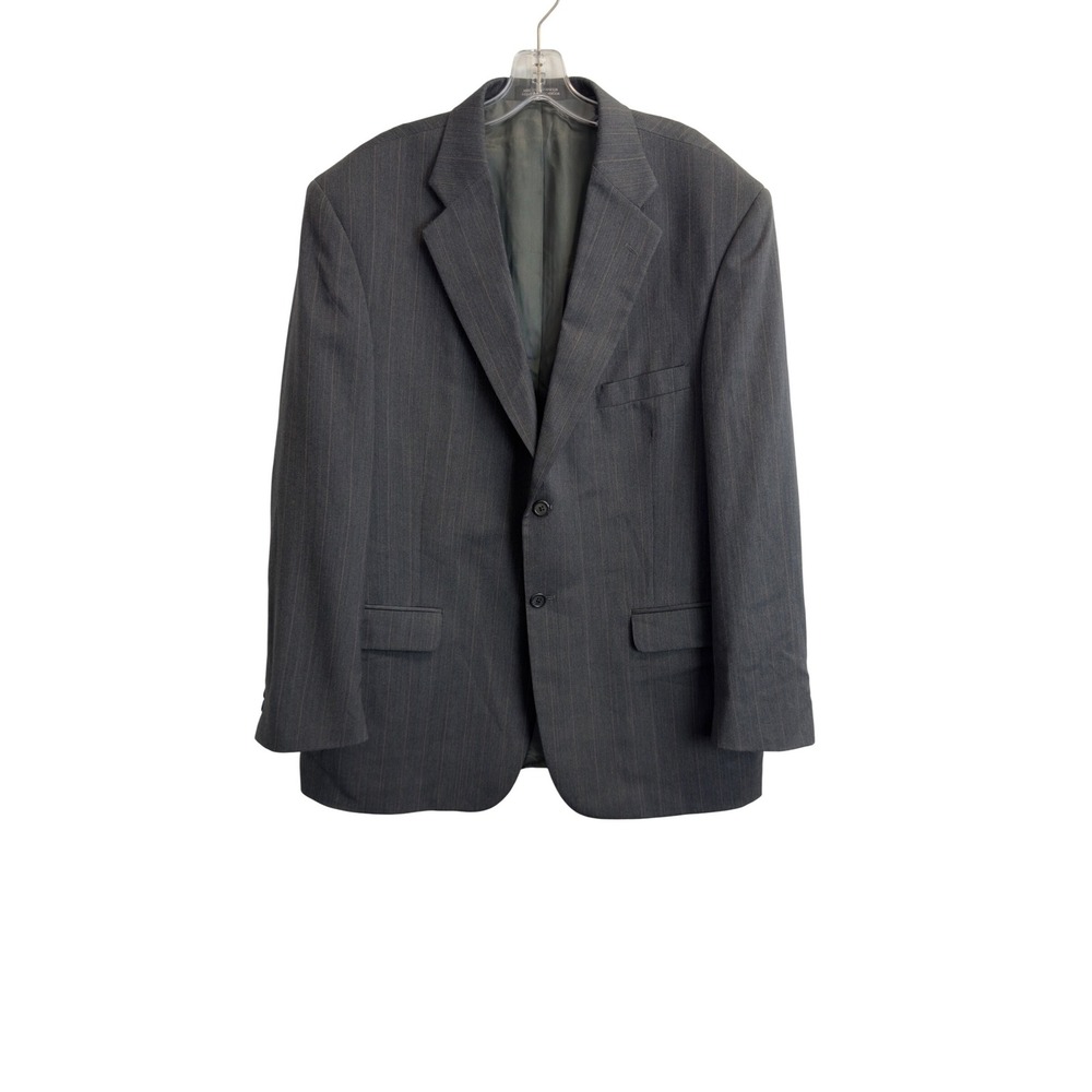 Stafford Mens 44R Wool Pinstripe Blazer Charcoal Gray Two Button Suit Jacket